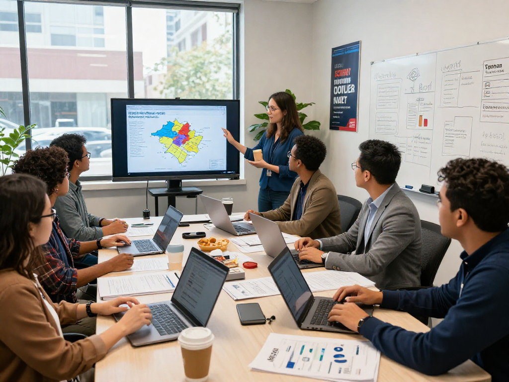 Engaging team collaborating on influencer outreach for campaigns within a dynamic political office.
